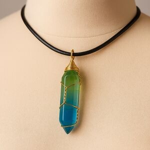 Boho Gold-Tone Wire-Wrapped Crystal Pendant Necklace – 18" Women’s Jewelry